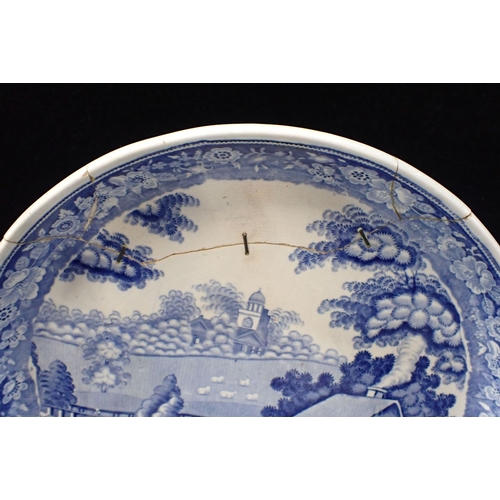 201 - A COLLECTION OF 19TH CENTURY AND LATER DECORATIVE PLATES including Willow pattern, and a cake or che... 