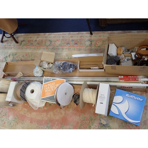 207 - A QUANTITY OF CURTAIN TRACK, FITTINGS, HOOKS heading tape, etc