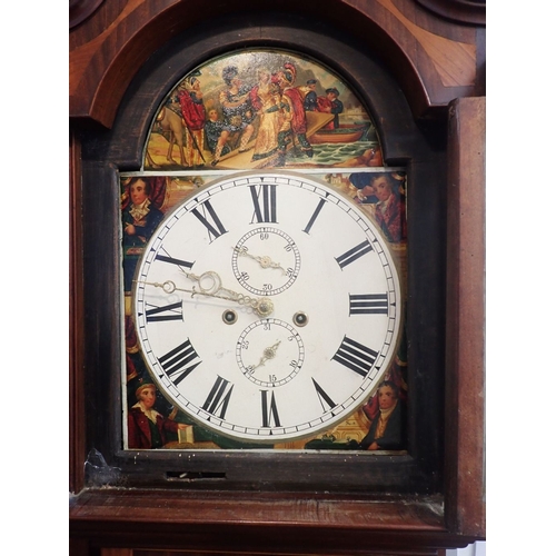 239 - A 19TH CENTURY MAHOGANY EIGHT-DAY LONGCASE CLOCK, POSSIBLY SCOTTISH striking on a bell, the dial arc... 