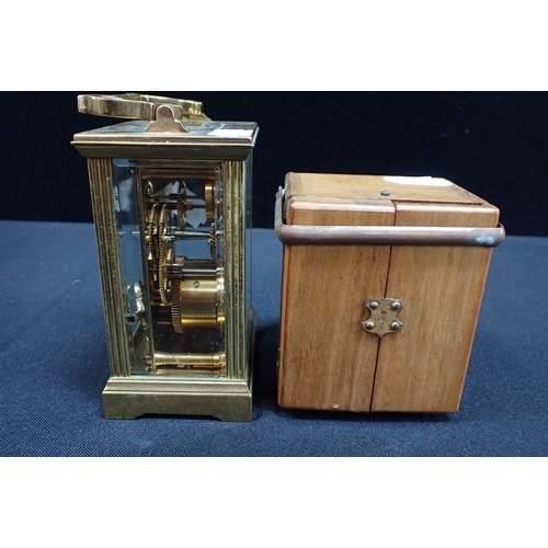 240 - A MAPPIN & WEBB LTD BRASS-CASED CARRIAGE CLOCK and a Victorian travelling clock (2) (both running)