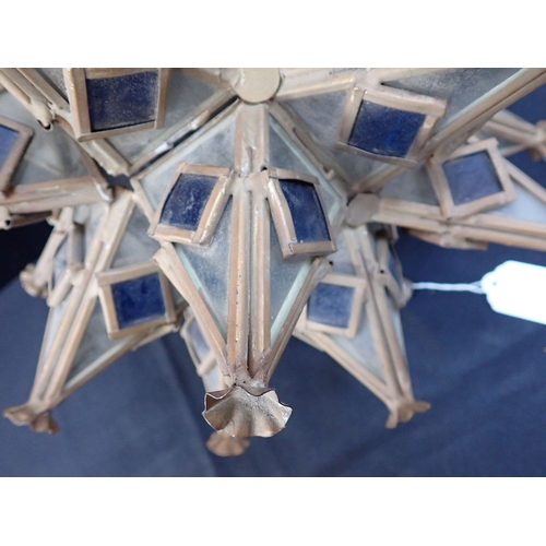 258 - AN INDIAN HANGING LANTERN OF STARBURST FORM 30cm wide (hanging hook and latch detached)