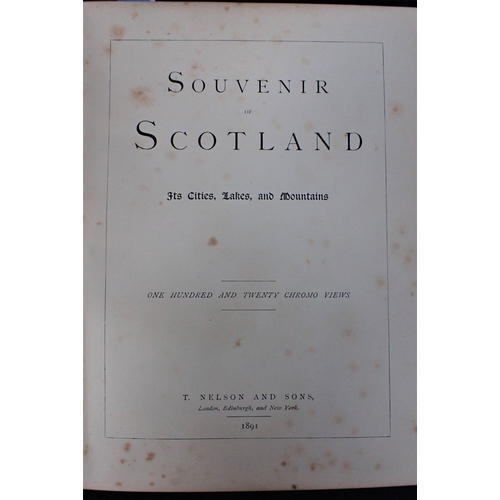 284 - SOUVENIR OF SCOTLAND WITH TARTAN WARE COVERS with 120 coloured views, 1891, new spine