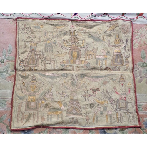 306 - A SOUTH AMERICAN WALL HANGING together with another of later date, largest 203 x 98cms