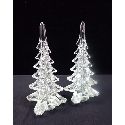 321 - A PAIR OF SWEDISH STYLE MOULDED GLASS FIR TREES in the style of Ronneby (unmarked) 25cm high