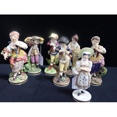 345 - SEVEN EARLY 19TH CENTURY DERBY AND BLOOR DERBY PORCELAIN FIGURES including Harvest characters, the l... 