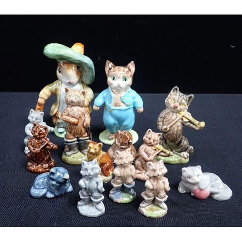 360 - TWO BESICK BEATRIX POTTER ANIMALS with a collection of Wade cat models