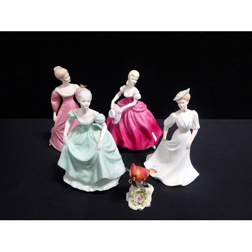 361 - FOUR COALPORT 'LADIES OF FASHION' FIGURINES including 'Lorraine', and a Royal Adderley 'Cardinal' bi... 