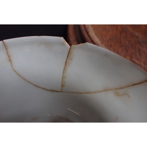 411 - A COLLECTION OF ASIAN BOWLS AND SAUCERS with three cloisonne wares and Chinese hard wood stands