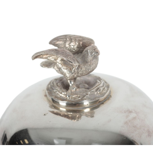 438 - AN EARLY 20TH CENTURY SILVER PLATED EGG CODDLER by Walker & Hall, of ovoid shape, the cover with eag... 