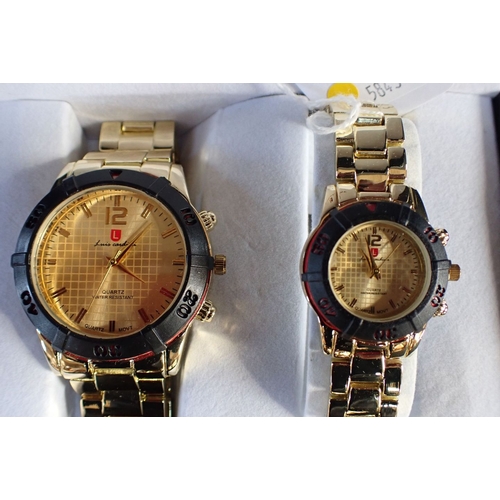 525 - A PAIR OF LADIES AND GENTS LOUIS CARDINI WATCHES (boxed), and a Casco tortoise ornament