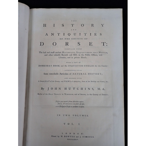 636 - JOHN HUTCHINS, HISTORY AND ANTIQUITIES OF DORSET two vols, 1774, complete, some restoration to the b... 