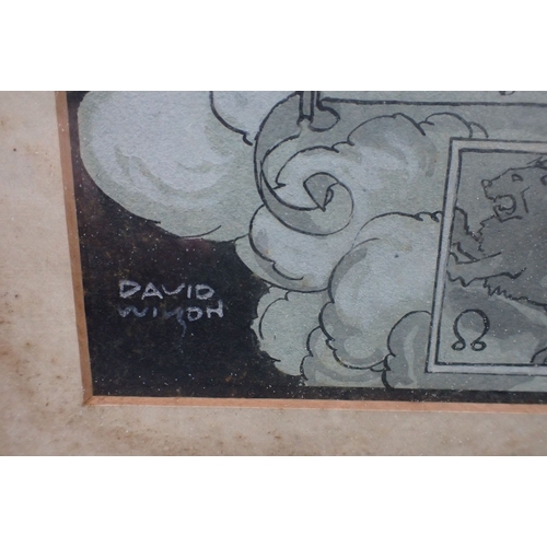 790 - DAVID WILSON: A WWI ALLEGORICAL PEN AND WASH DRAWING '1916' 'The Moving Finger writes; and having wr... 