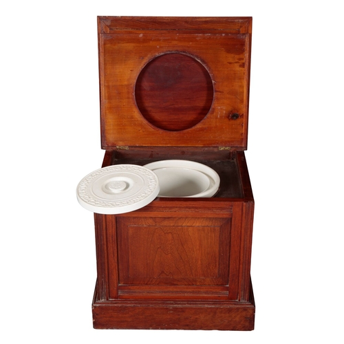 836 - TWO MAHOGANY COMMODES 19th and early 20th century, one example with a carpeted lid, both with cerami... 