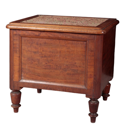 836 - TWO MAHOGANY COMMODES 19th and early 20th century, one example with a carpeted lid, both with cerami... 