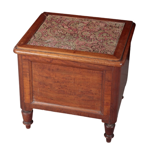 836 - TWO MAHOGANY COMMODES 19th and early 20th century, one example with a carpeted lid, both with cerami... 