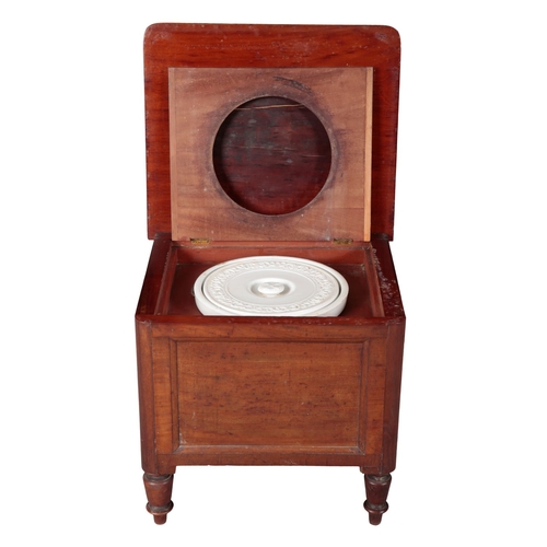 836 - TWO MAHOGANY COMMODES 19th and early 20th century, one example with a carpeted lid, both with cerami... 