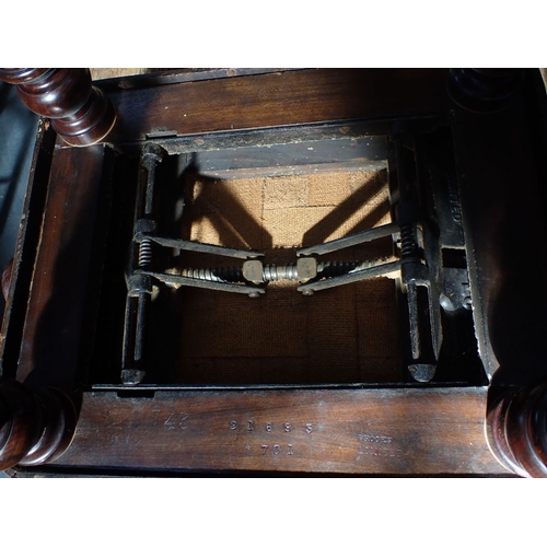 860 - A VICTORIAN PIANO STOOL BY BROOKS LIMITED, LONDON with iron and steel adjustable action, stamped and... 