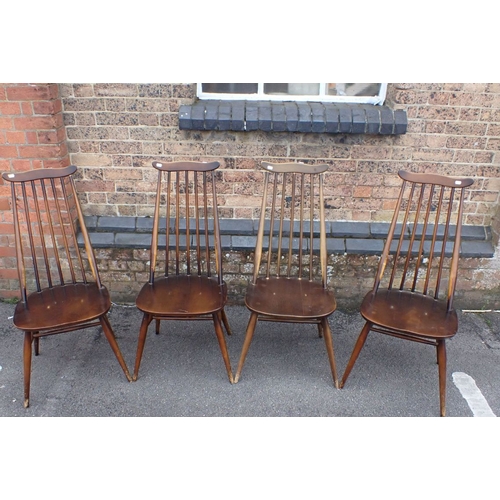 869 - A SET OF FOUR ERCOL DARK FINISH HIGH BACK CHAIRS (for restoration)