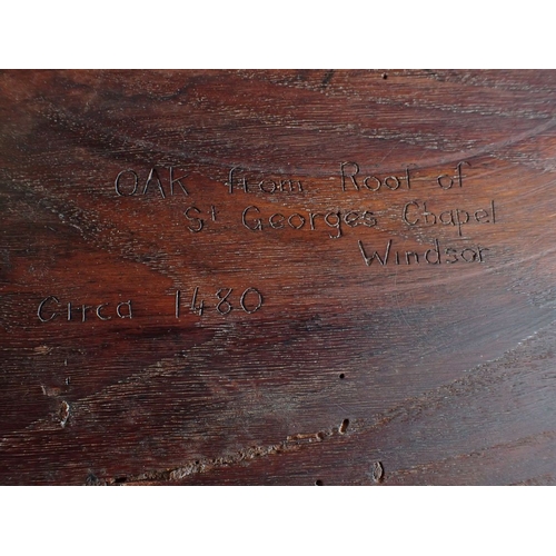 878 - AN OCCASIONAL TABLE , THE TIMBER SALVAGED FROM THE ROOF OF WINDSOR CASTLE one of the drop-flaps inci... 