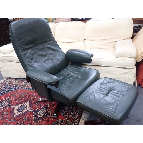 880 - A UNICO DANISH RECLINER CHAIR AND FOOTSTOOL in green