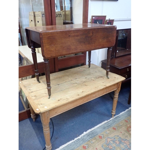 884 - A 19TH CENTURY STRIPPED PINE KITCHEN TABLE fitted a single drawer 75 x 132cm, and a Victorian mahoga... 