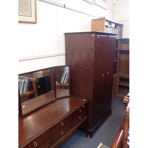 899 - A MAHOGANY MID-CENTURY STYLE STAG DRESSING TABLE AND WARDROBE 130cm and 97cm wide