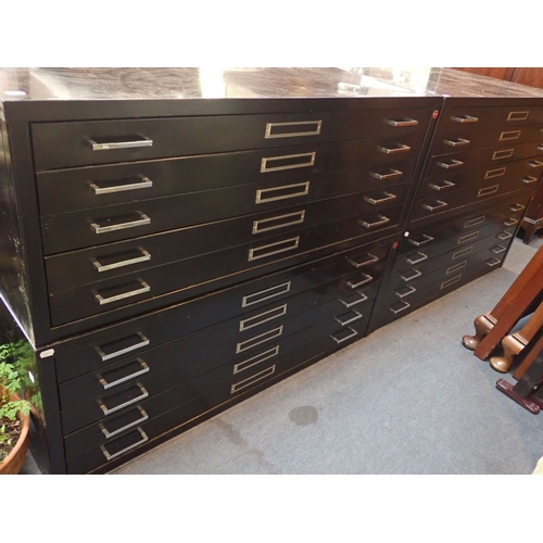 900 - FOUR STEEL FIVE-DRAWER PLAN CHESTS by Stacor, each 44cm high, 119cm wide 188cm deep (dents and scrat... 