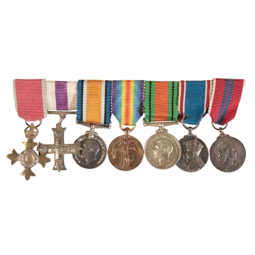 102 - MINIATURE O.B.E., M.C. GROUP OF SEVEN, BAR-MOUNTED FOR WEAR Order of the British Empire, Officer (O.... 