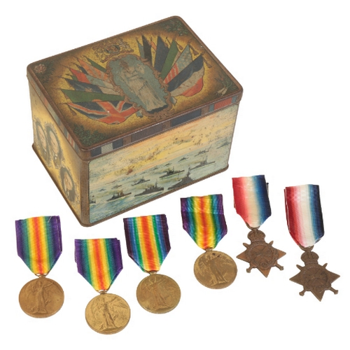 189 - GREAT WAR MEDALS AND A RARE RIDGWAY'S PEACE TEA CANISTER 1919 1914-15 Star, attributed to M2-079992 ... 