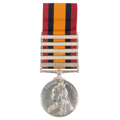 21 - QSA TO PTE COUTTS 7327 PTE G COUTTS, VOL COY K.O.S.B clasps Transvaal, Cope Colony, Orange Free Stat... 