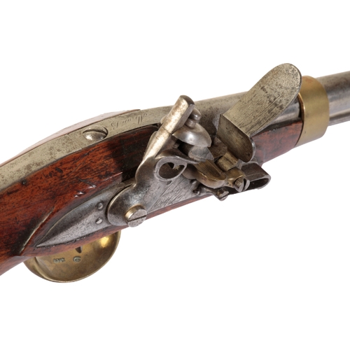 350 - A CONTINENTAL FLINTLOCK SERVICE PISTOL with steel barrel, walnut grip, brass butt and trigger guard,... 