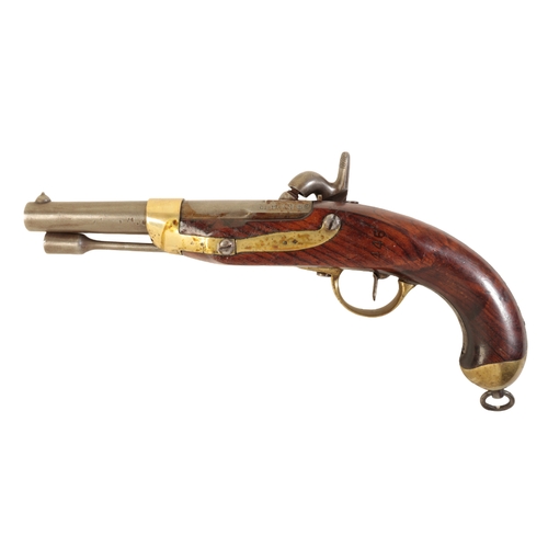 352 - A CRIMEAN WAR FRENCH OFFICER'S PISTOL the brass butt plate and trigger guard with a brass ring on th... 