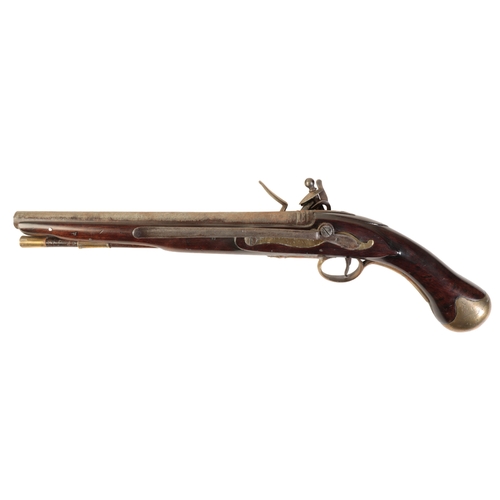 358 - A TOWER FLINTLOCK SERVICE PISTOL with full walnut stock, brass trigger guard and butt plate and bras... 