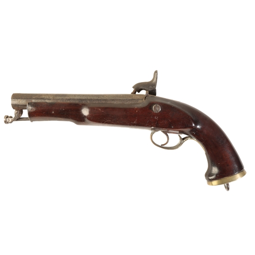 359 - A PERCUSSION SERVICE PISTOL with walnut stock, brass butt plate and trigger guard and swivel ramrod,... 