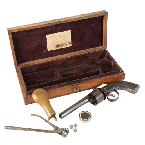 361 - F. BARNES OF LONDON: A PERCUSSION PEPPERBOX PISTOL with an octagonal barrel, steel trigger guard and... 