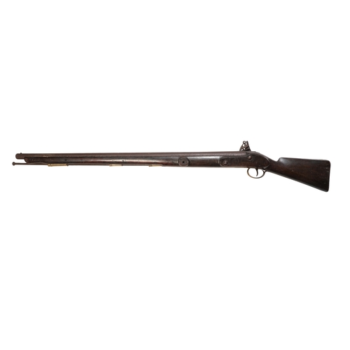 376 - A FLINTLOCK PUNT GUN with full walnut stock, brass trigger guard, steel ramrod and brass butt plate,... 