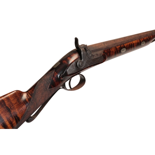 384 - A FARINER SINGLE BARREL DAMASCUS PERCUSSION SPORTING GUN with walnut stock, steel floral engraved tr... 