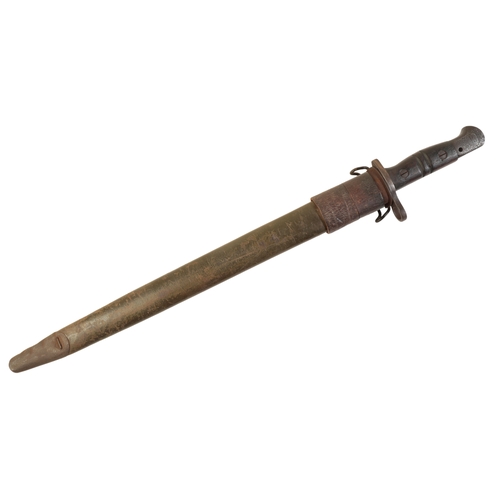 420 - A 1917 US REMINGTON BAYONET the blade is dated 1917, with scabbard and frog; some pitting to the han... 