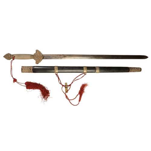 464 - A LATE 19TH CENTURY CHINESE DRESS SWORD the straight double-edged blade with gilt metal