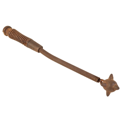 467 - A WWII GERMAN MACE with turned oak handle and spring-shaft metal spike ball, 41cm long