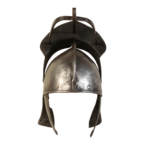 493 - A CROMWELLIAN LOBSTER TAIL HELMET the skull formed in two halves with overlapping internal join, the... 