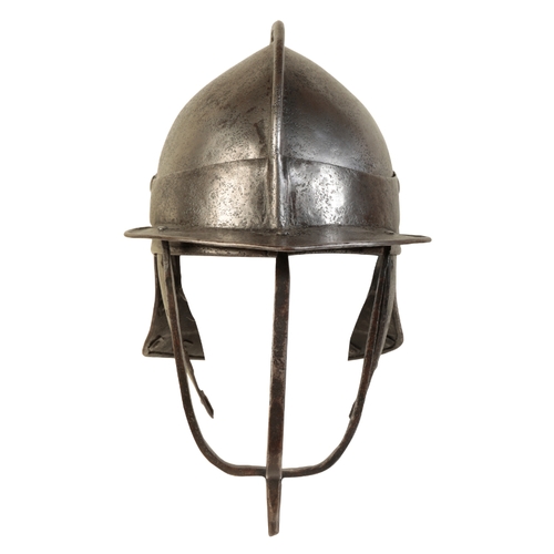 493 - A CROMWELLIAN LOBSTER TAIL HELMET the skull formed in two halves with overlapping internal join, the... 