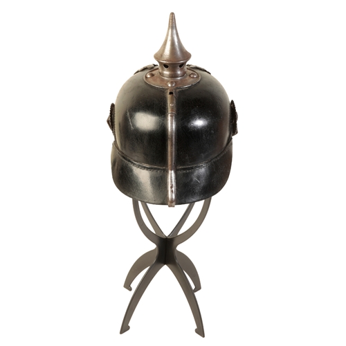 497 - A WWI IMPERIAL GERMAN PICKELHAUBE the leather skull with original lining and leather chin strap,  sp... 