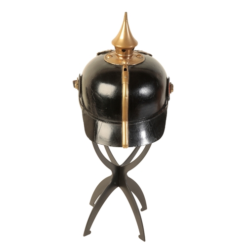 499 - A WWI GERMAN PICKELHAUBE the leather skull with original leather lining and leather chin strap, bras... 