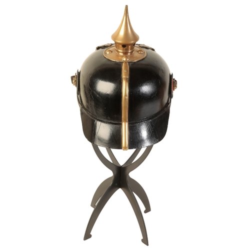 499 - A WWI GERMAN PICKELHAUBE the leather skull with original leather lining and leather chin strap, bras... 