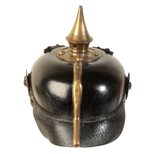 500 - A WWI GERMAN PICKELHAUBE the leather skull with original leather lining and leather chin strap, bras... 