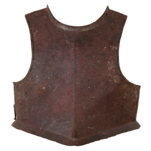 506 - A 17TH CENTURY ENGLISH CIVIL WAR ARMOURED BREAST PLATE formed at its outward flange with plain sligh... 