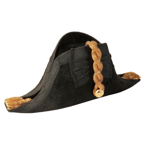 522 - A ROYAL NAVAL OFFICERS BICORN HAT AND EPAULETTES by Gieves Ltd, 21 Old Bond Street, London, in the o... 