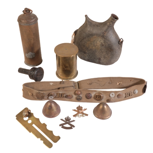 601 - A FRENCH WWI MILITARY WATER BOTTLE and a quantity of various other military items including Patent N... 