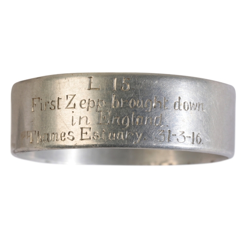 611 - A NAPKIN RING MADE FROM ZEPPLIN 'L15' engraved 'L15 First Zepp brought down in England, Thames Estua... 